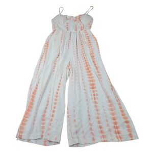AUW Jumpsuit Womens Medium Tie Dye Boho‎ Wide Leg Smocked Strappy Flaws